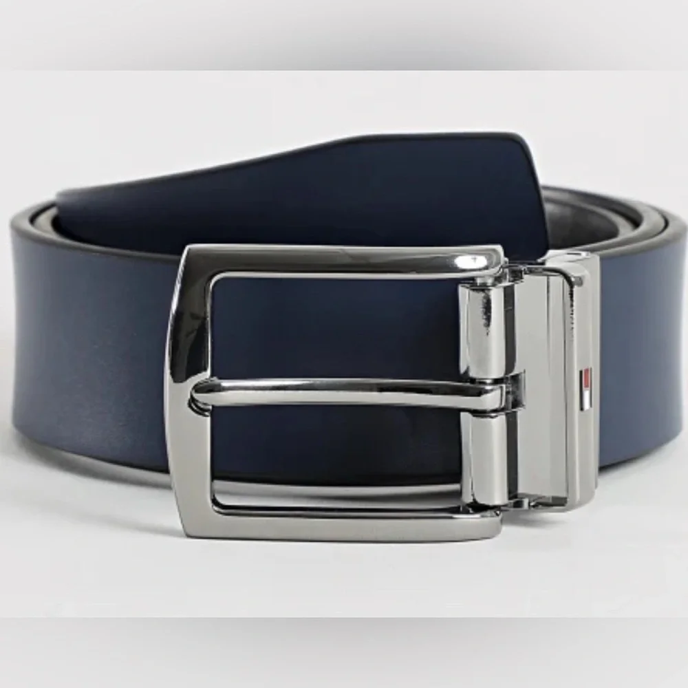 Tommy Hilfiger Navy Blue and Brown Interior Men's Belt